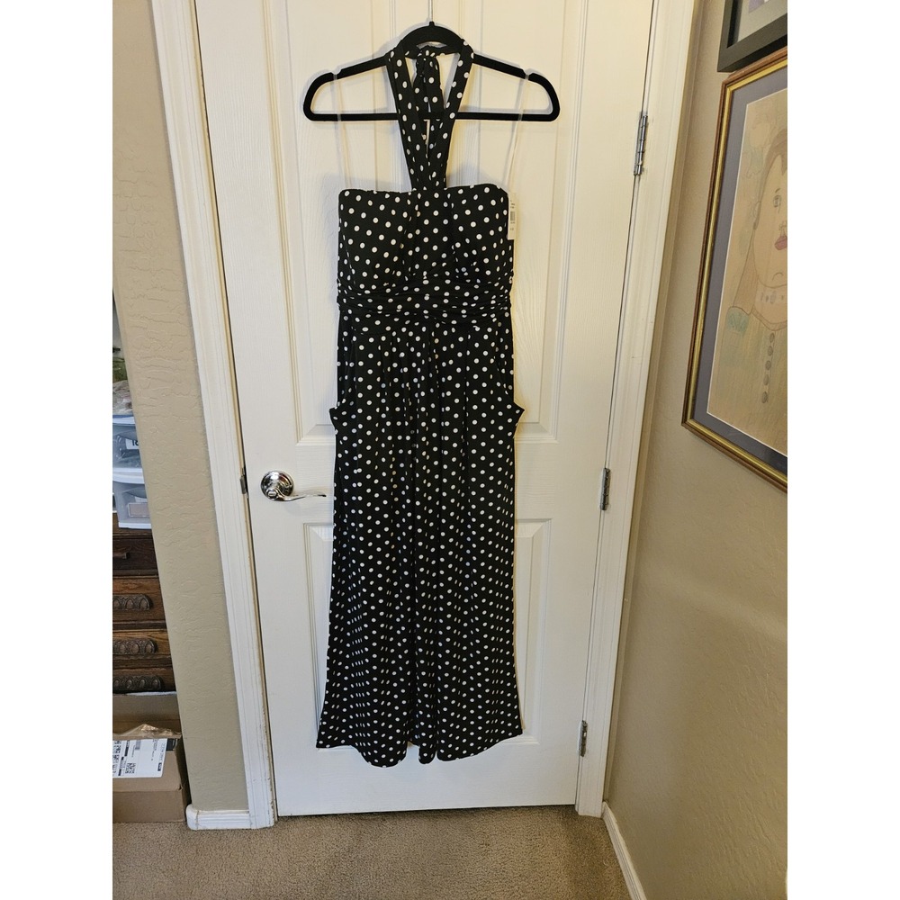 NWT Love Squared Black & White Polka Dot Halter Ruched Bodice Maxi Dress Plus 2X